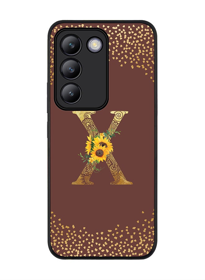 Stylizedd Rugged Black edge case for Vivo V30 Lite 5G, Flexible Cover -  Custom Monogram Initial Letter Mandala Floral Pattern Alphabet - X  (Brown ) - Image 1