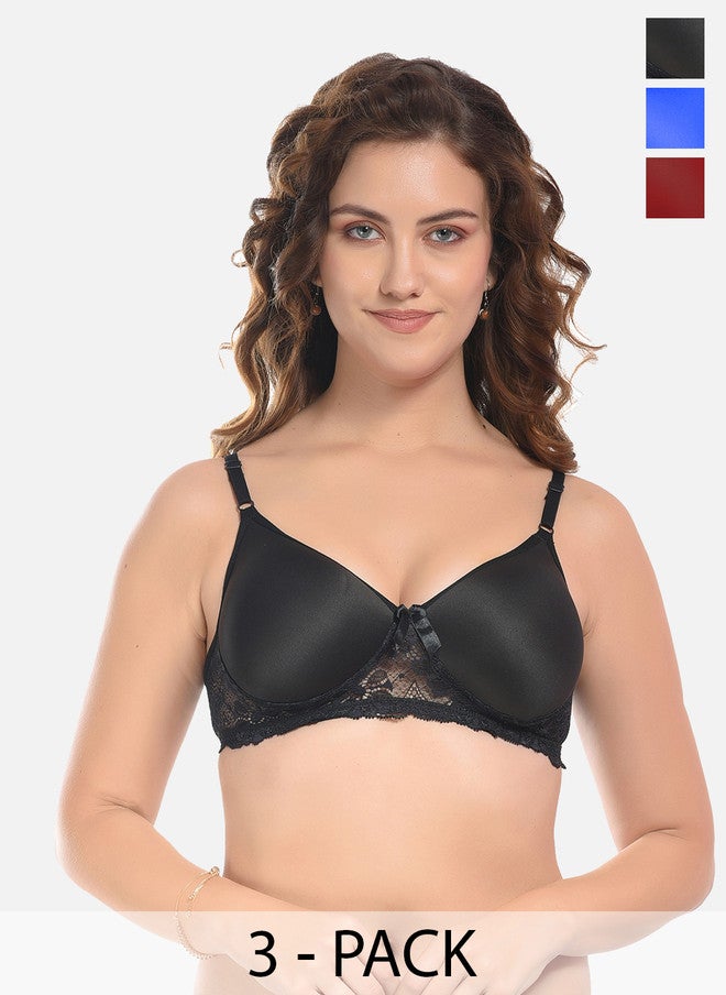 FIMS مجموعة FIMS من 3 حمالات صدر مزودة ببطانة خفيفة باللون الأسود والأزرق والعنابي - Image 1