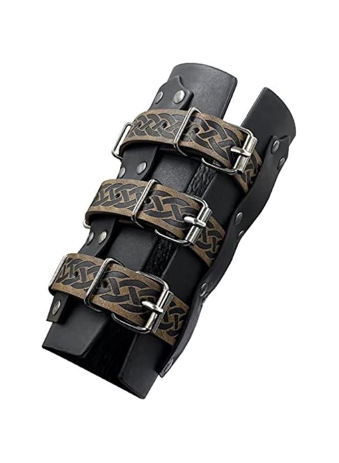 أساور جلدية مزيفة عتيقة من العصور الوسطى، حراس ذراعين مع أقفال ريترو، قفازات فارس للزي - Image 3