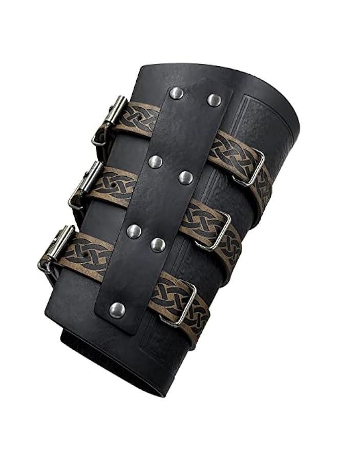 أساور جلدية مزيفة عتيقة من العصور الوسطى، حراس ذراعين مع أقفال ريترو، قفازات فارس للزي - Image 4