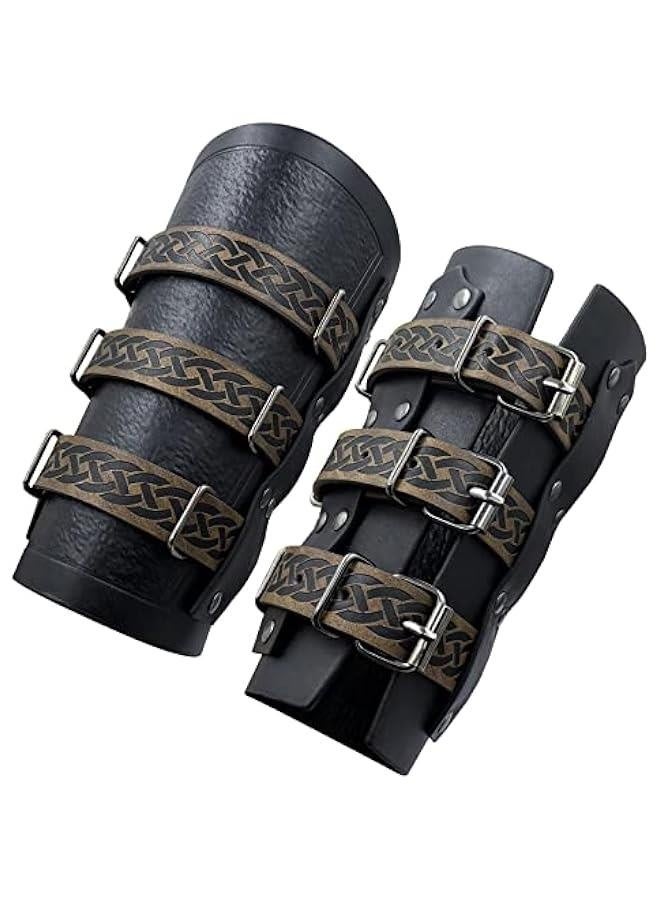 أساور جلدية مزيفة عتيقة من العصور الوسطى، حراس ذراعين مع أقفال ريترو، قفازات فارس للزي - Image 1
