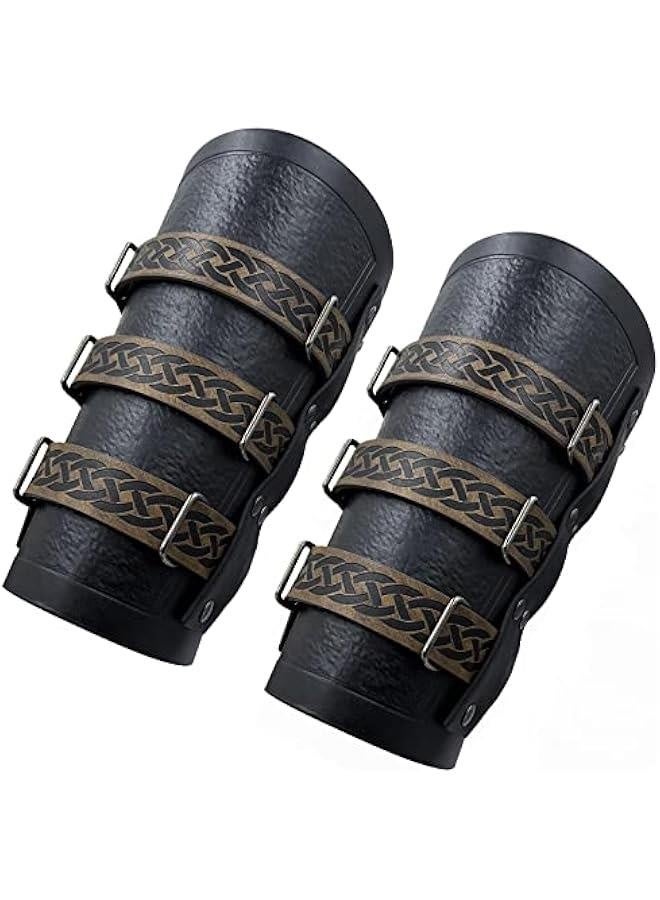 أساور جلدية مزيفة عتيقة من العصور الوسطى، حراس ذراعين مع أقفال ريترو، قفازات فارس للزي - Image 2