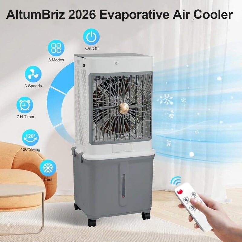 Evaporative Air Cooler, Cooling Fan, 3 Speeds with Remote and Touch Control, 120° Oscillating, 7H Timer, Portable ac Unit w/ 35L Water Tank with 4 Ice Boxes for Office and Home-Fragrance Model - Image 4