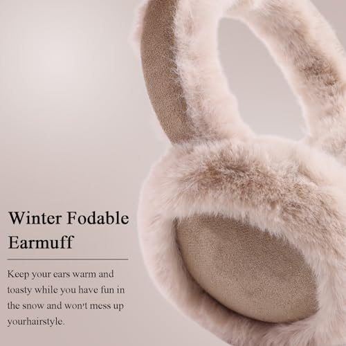 Zsedrut Winter Women Earmuff Foldable Ear Warmer Fluffy Ear Cover Warm Outdoor (Tan) - Image 4