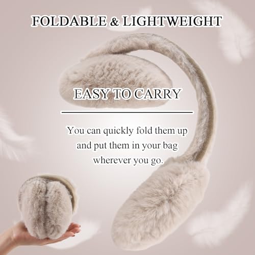 Zsedrut Winter Women Earmuff Foldable Ear Warmer Fluffy Ear Cover Warm Outdoor (Tan) - Image 5