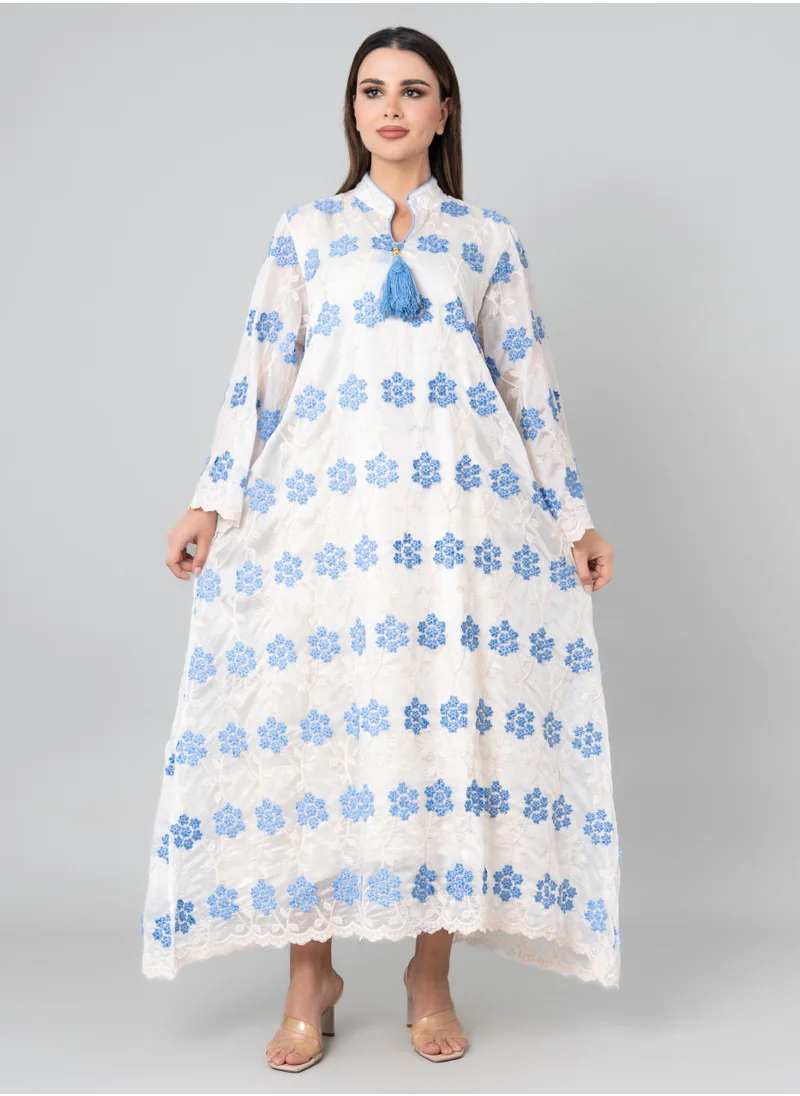 IKKXA Floral Aura Embroidered Jalabiya OMN03 Blue