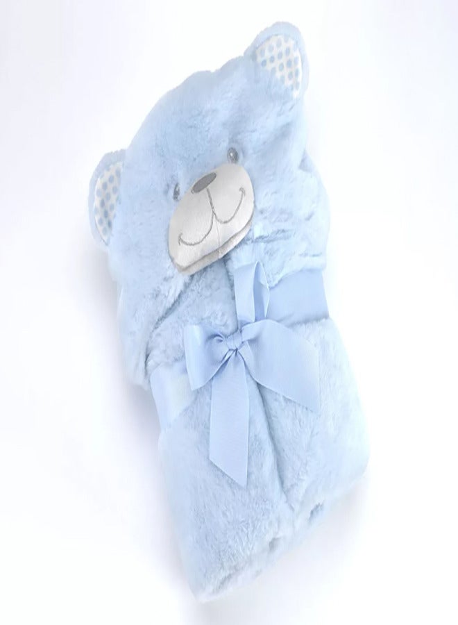 Mora spain Pompon Bear Baby Blanket, Model P86 - Color: blue - Size: 75 x 95 cm - Weight: 960 grams - Country of origin: Spain. - Image 1