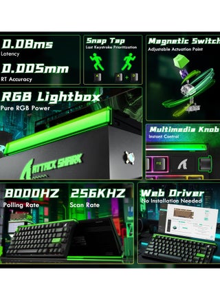 لوحة مفاتيح الألعاب الميكانيكية R85 HE السلكية بتقنية Hall Effect Rapid Trigger RGB، بدقة استجابة 8K، ودقة زمن استجابة 0.05 مم، وزمن استجابة 0.08 مللي ثانية، ومفتاح مغناطيسي، وخمس طبقات عازلة للصوت، وبرنامج تشغيل لأجهزة الكمبيوتر الشخصية وأجهزة Mac (أخضر) - view 2