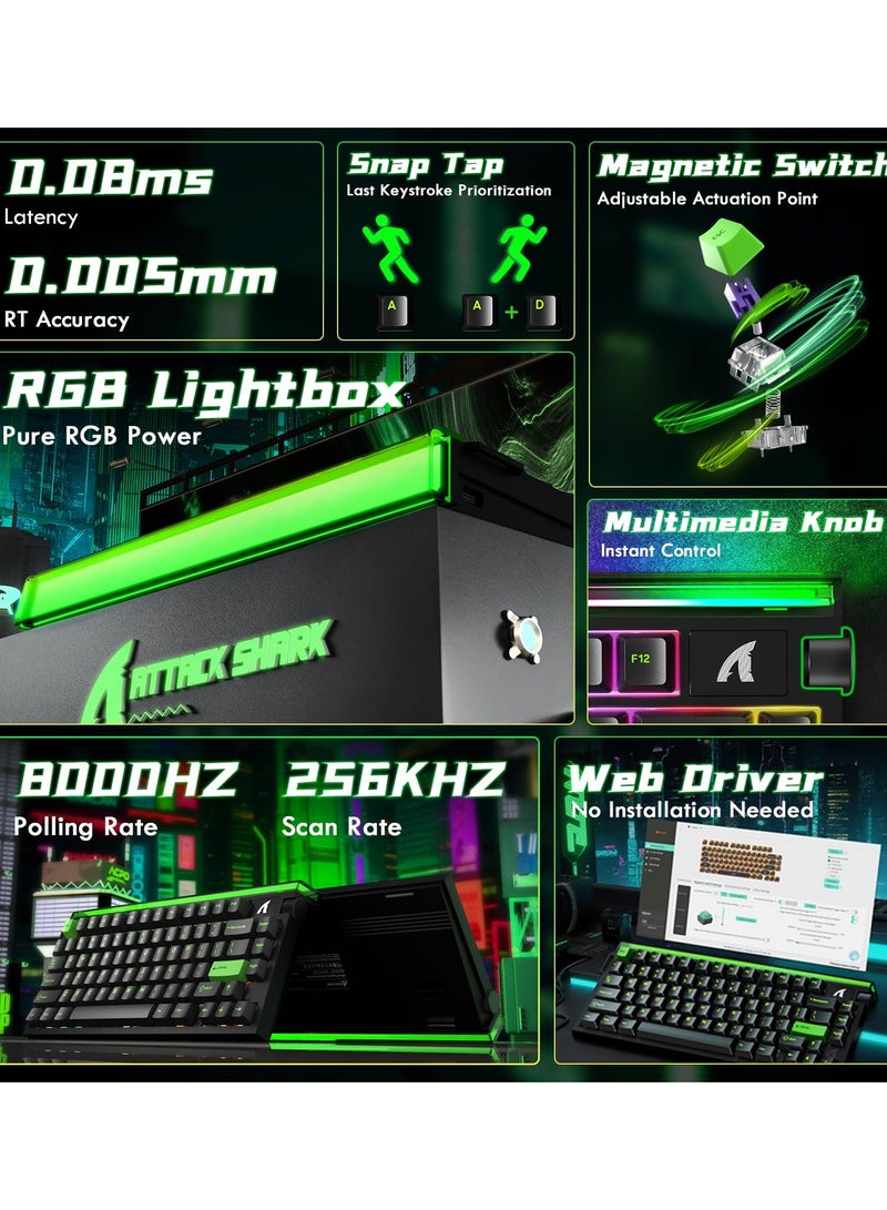 Attack Shark R85 HE Wired 75% Hall Effect Rapid Trigger Mechanical RGB Gaming Keyboard with 8K Polling,0.05mm RT Accuracy,0.08MS Latency,Magnetic Switch,5 Layer Sound Damped,Driver for PC Mac(Green) - Image 2