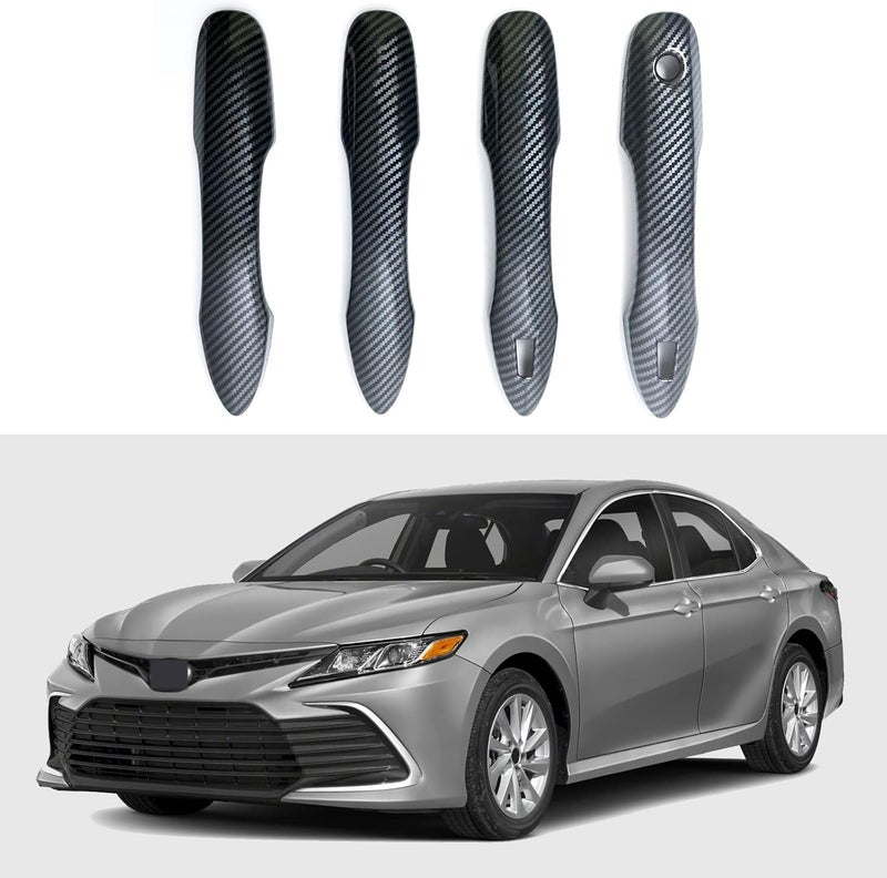 BENXUTO Door Handle Cover Trim Compatible with Toyota Camry 2018-2025 /Corolla 2019-2025 /Avalon 2019-2022 /Pruis Hatchback 2016-2024 Accessories Exterior Door Handle with 2 Smart Key Holes Carbon Fiber style - Image 1