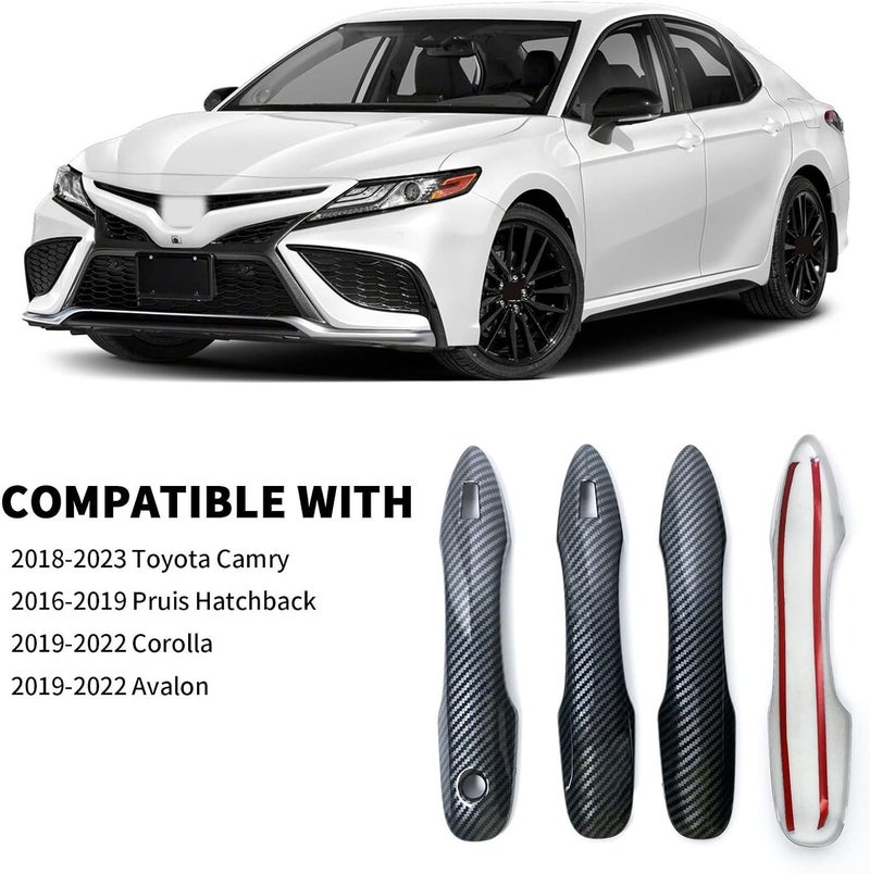 BENXUTO Door Handle Cover Trim Compatible with Toyota Camry 2018-2025 /Corolla 2019-2025 /Avalon 2019-2022 /Pruis Hatchback 2016-2024 Accessories Exterior Door Handle with 2 Smart Key Holes Carbon Fiber style - Image 3