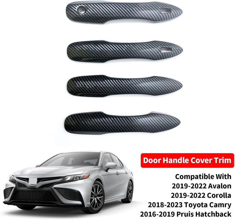 BENXUTO Door Handle Cover Trim Compatible with Toyota Camry 2018-2025 /Corolla 2019-2025 /Avalon 2019-2022 /Pruis Hatchback 2016-2024 Accessories Exterior Door Handle with 2 Smart Key Holes Carbon Fiber style - Image 2