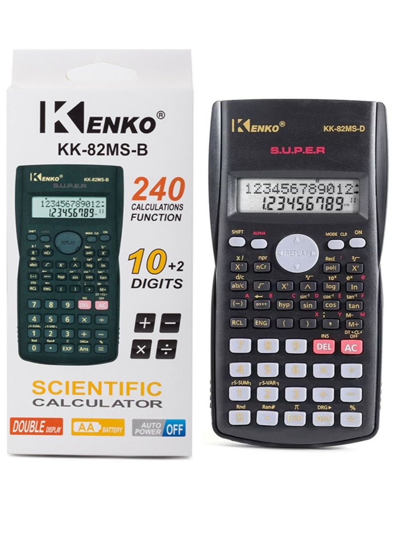 Kenko KK-82MS-B Engineering Scientific Calculator 240 Functions 2-Line 10+2 Digits Written Display - Ideal for Students and Teachers, Black - Image 1