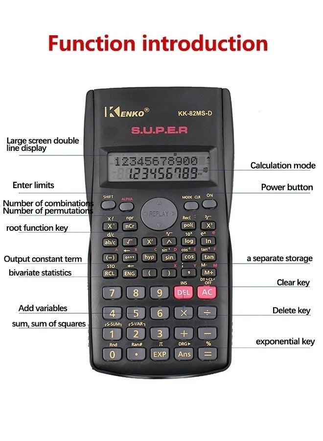 Kenko KK-82MS-B Engineering Scientific Calculator 240 Functions 2-Line 10+2 Digits Written Display - Ideal for Students and Teachers, Black - Image 2