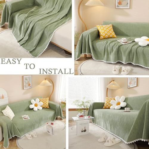 HANDONTIME Couch Cover, Sofa Covers, Sage Couch Cushion Cover Dog Furniture Protector for Living Room Chenille Couch Throw Cover Soft Thick Machine Washable Throw Blankets Sofa Slipcovers, 71" X134" - Image 5