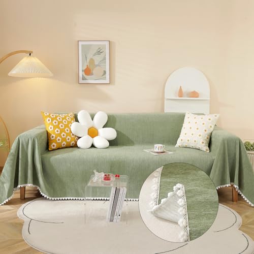 HANDONTIME Couch Cover, Sofa Covers, Sage Couch Cushion Cover Dog Furniture Protector for Living Room Chenille Couch Throw Cover Soft Thick Machine Washable Throw Blankets Sofa Slipcovers, 71" X134" - Image 1