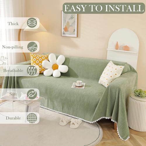 HANDONTIME Couch Cover, Sofa Covers, Sage Couch Cushion Cover Dog Furniture Protector for Living Room Chenille Couch Throw Cover Soft Thick Machine Washable Throw Blankets Sofa Slipcovers, 71" X134" - Image 2