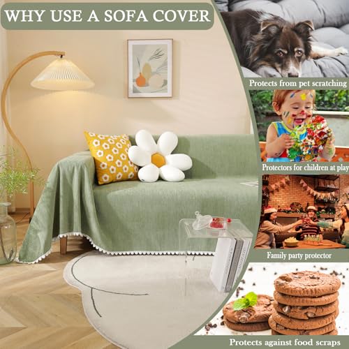 HANDONTIME Couch Cover, Sofa Covers, Sage Couch Cushion Cover Dog Furniture Protector for Living Room Chenille Couch Throw Cover Soft Thick Machine Washable Throw Blankets Sofa Slipcovers, 71" X134" - Image 4