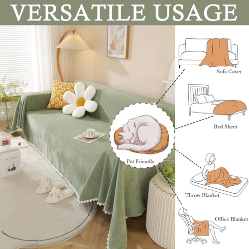 HANDONTIME Couch Cover, Sofa Covers, Sage Couch Cushion Cover Dog Furniture Protector for Living Room Chenille Couch Throw Cover Soft Thick Machine Washable Throw Blankets Sofa Slipcovers, 71" X134" - Image 3