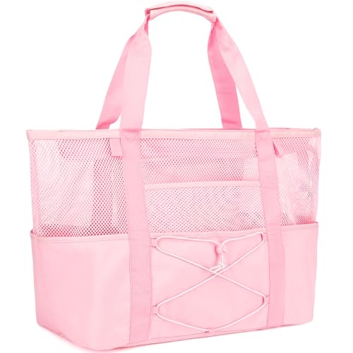 Fammart Mesh Beach Bag for Women Large Beach Toy Pool Bag with Zipper Pocket SandProof Cruise Essentials 2026 Family Travel - Image 1