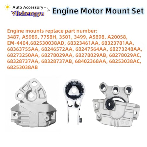 Yllshengyu 3Pcs Engine Motor & Transmission Mount Kit - Compatible with Compass 2017-2022 2.4L 6-Speed (Ede/EDD/ED6 Engine Code), Replaces OE 3487 3499 3501 682530038AD 68323461AA 68323781AA - Image 3