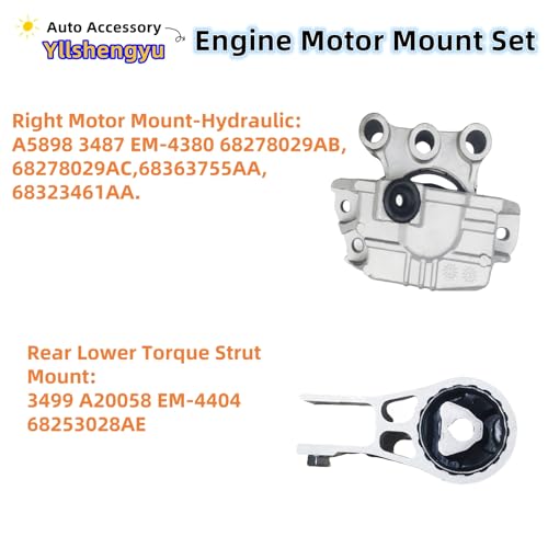 Yllshengyu 3Pcs Engine Motor & Transmission Mount Kit - Compatible with Compass 2017-2022 2.4L 6-Speed (Ede/EDD/ED6 Engine Code), Replaces OE 3487 3499 3501 682530038AD 68323461AA 68323781AA - Image 5