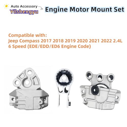 Yllshengyu 3Pcs Engine Motor & Transmission Mount Kit - Compatible with Compass 2017-2022 2.4L 6-Speed (Ede/EDD/ED6 Engine Code), Replaces OE 3487 3499 3501 682530038AD 68323461AA 68323781AA - Image 2