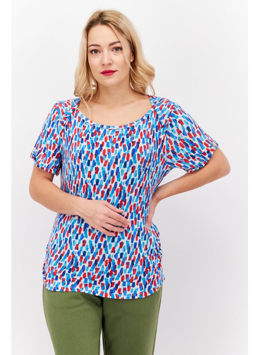 Women Square Neck Short Sleeve Allover Print Top, Red - pzsku/Z431CED050A313E87161BZ/45/_/1737642072/23f013f0-7ac4-413d-a238-e98c887411fb