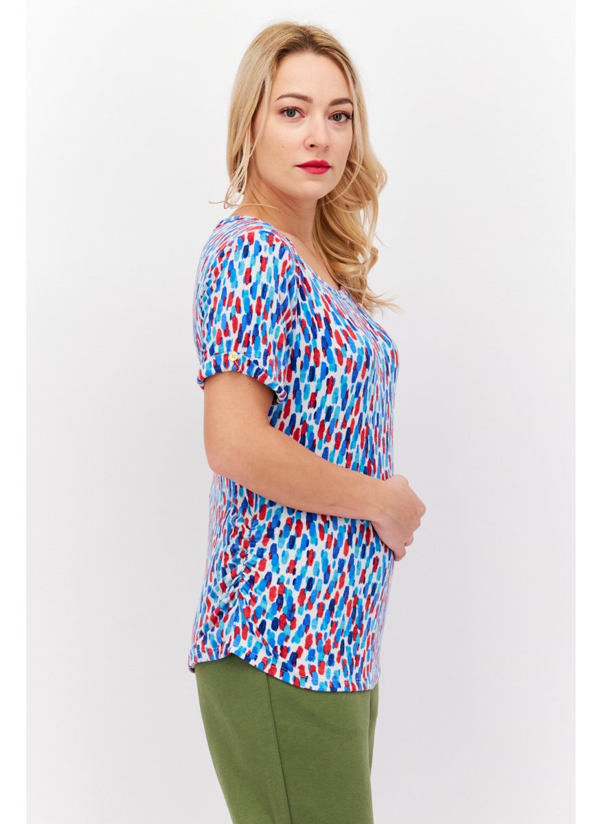 Women Square Neck Short Sleeve Allover Print Top, Red - pzsku/Z431CED050A313E87161BZ/45/_/1739801716/65e50880-c8c9-4f08-92f3-6f511d2f497e