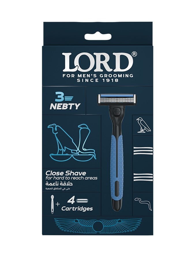 Lord Nebty 3 Blade Men’s Razor – Handle + 4 Triple-Blade Cartridges - Image 2