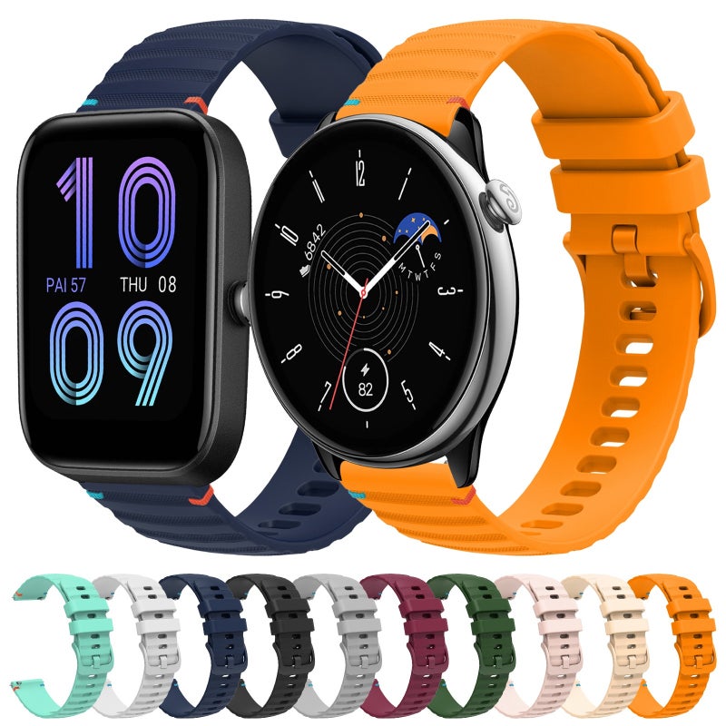 إيروريكس سوار ساعة Amazfit Bip 3 من السيليكون بخياطة مموجة ومنقط مقاس 20 مم (أبيض) - Image 5