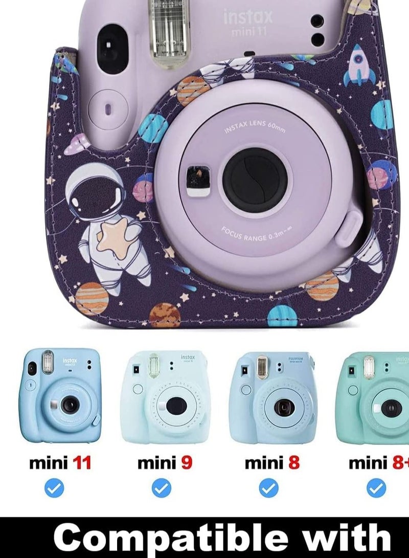 SYOSI Instant Camera Case Compatible with Fujifilm Instax Mini 11/9 / 8/8+, PU Leather Instant Film Camera Case with Adjustable Shoulder Strap Mini Photo Album (Astronaut) - Image 2