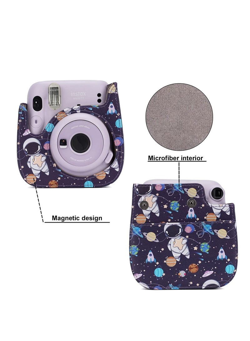 SYOSI Instant Camera Case Compatible with Fujifilm Instax Mini 11/9 / 8/8+, PU Leather Instant Film Camera Case with Adjustable Shoulder Strap Mini Photo Album (Astronaut) - Image 3