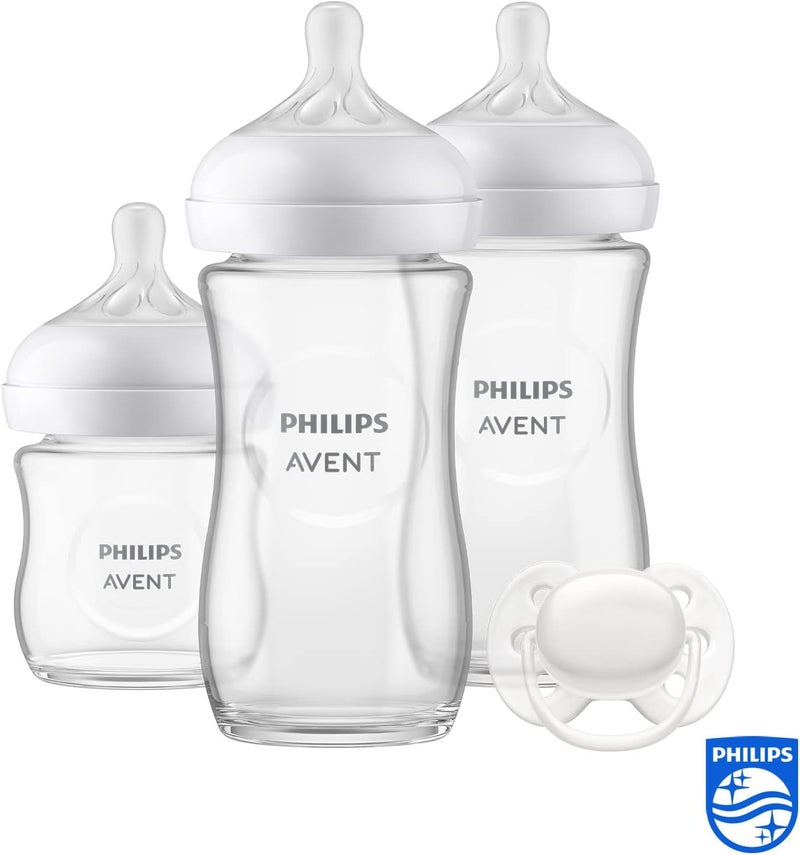 Philips Avent Glass Baby Bottle Newborn Gift Set - 3 Baby Milk Bottles & Ultra-Soft Pacifier for Babies 0-6 Months - Image 2