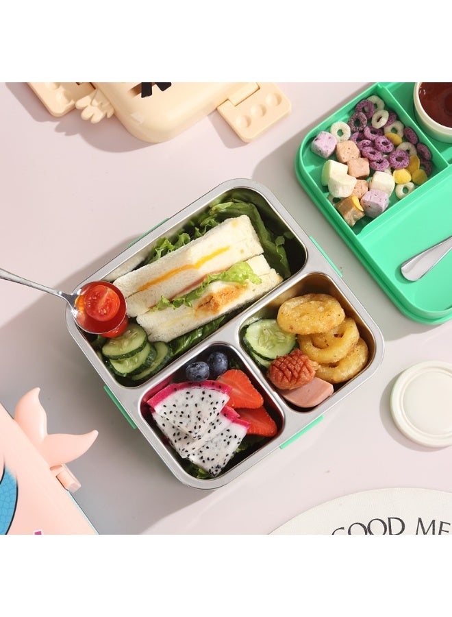 Mobcos Parrot Double Layer 3 Girds Tiffin Food Container Stainless Steel Thermal Insulation Bento Lunch Box 1120ml + 70ml for Kids/children (Crem Green) - Image 4