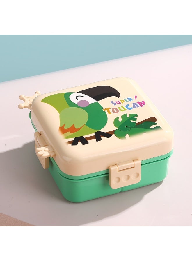 Mobcos Parrot Double Layer 3 Girds Tiffin Food Container Stainless Steel Thermal Insulation Bento Lunch Box 1120ml + 70ml for Kids/children (Crem Green) - Image 2