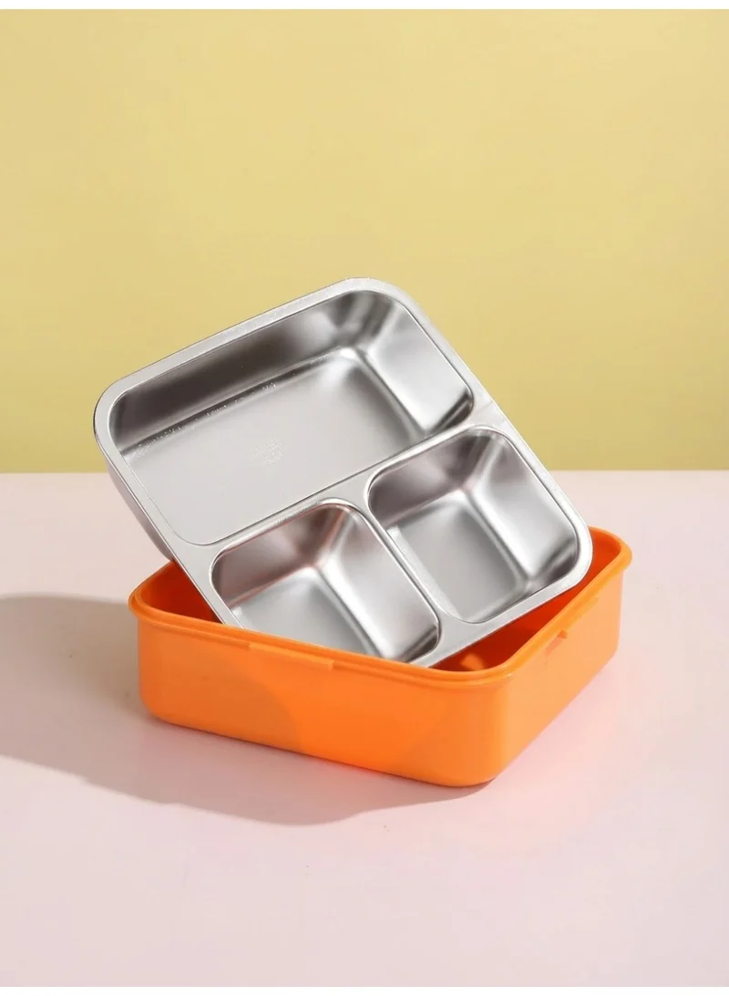 Mobcos Parrot Lunch Box Crem Green Parrot Double Layer 3 Girds Tiffin Food Container Stainless Steel Thermal Insulation Bento Lunch Box 1120ml + 70ml for Kids/children (Crem Green)  | Best Price UAE