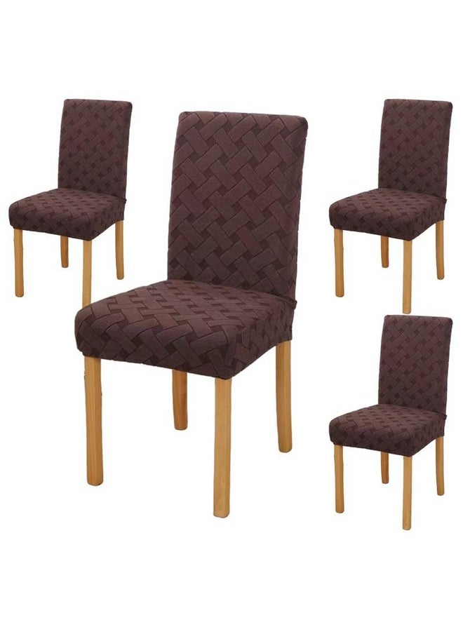 Styleys Styleys Elastic Chair Cover Stretch Removable Washable Short Jacquard Dining Chair Cover Protector Seat Slipcover (Pack of 4, Chocolate, JCMC25)  - Image 1