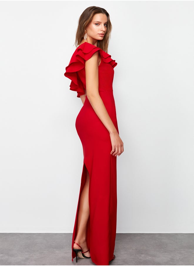 trendyol - Red Flounce Detailed Woven Elegant Evening Dress TPRSS24AE00066 - Image 1
