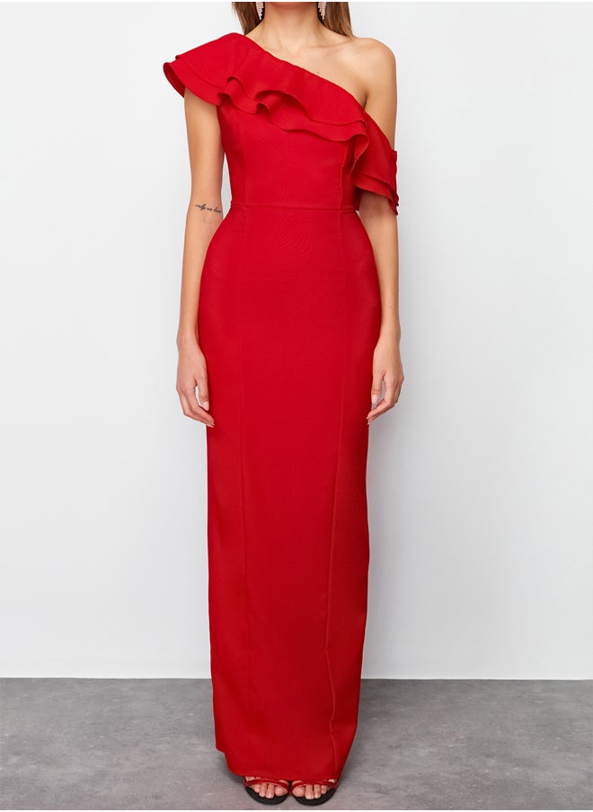 trendyol - Red Flounce Detailed Woven Elegant Evening Dress TPRSS24AE00066 - Image 1