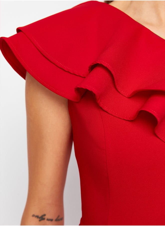 trendyol - Red Flounce Detailed Woven Elegant Evening Dress TPRSS24AE00066 - Image 1