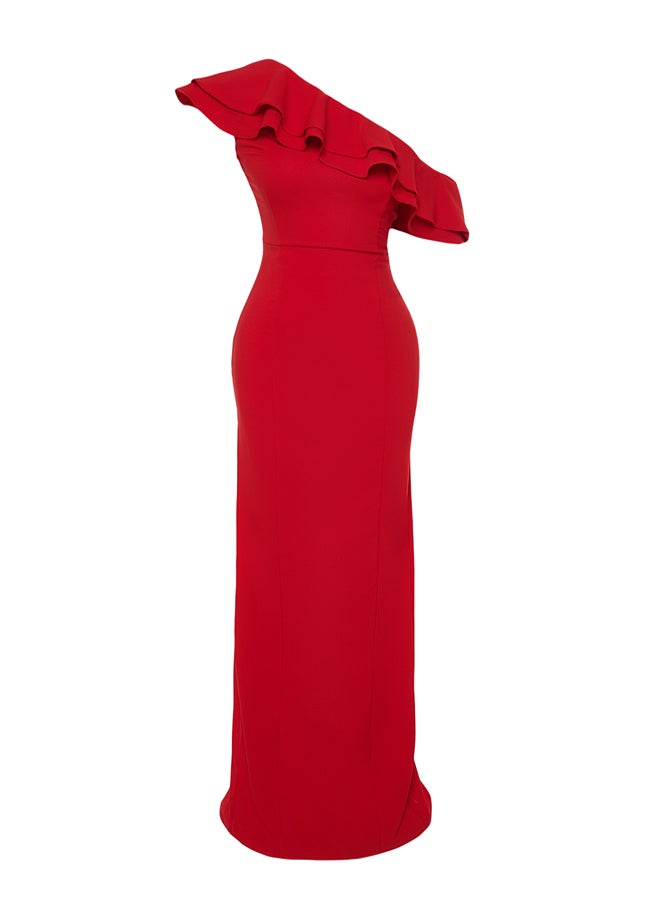 trendyol - Red Flounce Detailed Woven Elegant Evening Dress TPRSS24AE00066 - Image 1