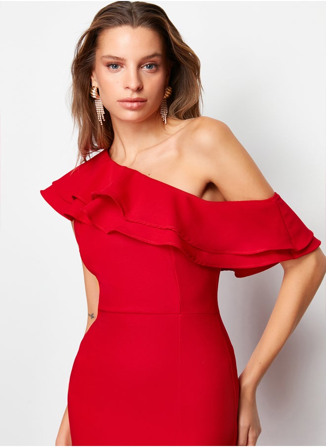 trendyol - Red Flounce Detailed Woven Elegant Evening Dress TPRSS24AE00066 - Image 1
