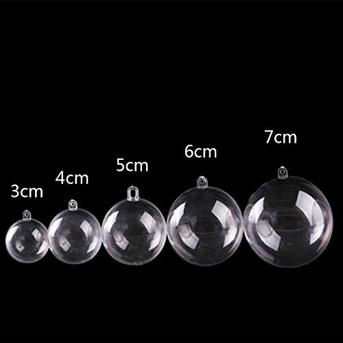 AOMGD 25 Set 50 Pieces Christmas Clear Plastic Fillable Ornaments, DIY Bath Bomb Mold,Acrylic Clear Plastic Ornaments Balls Fillable Wedding Party Decor with 5 Size 30mm 40mm 50mm 60mm 70mm - Image 2