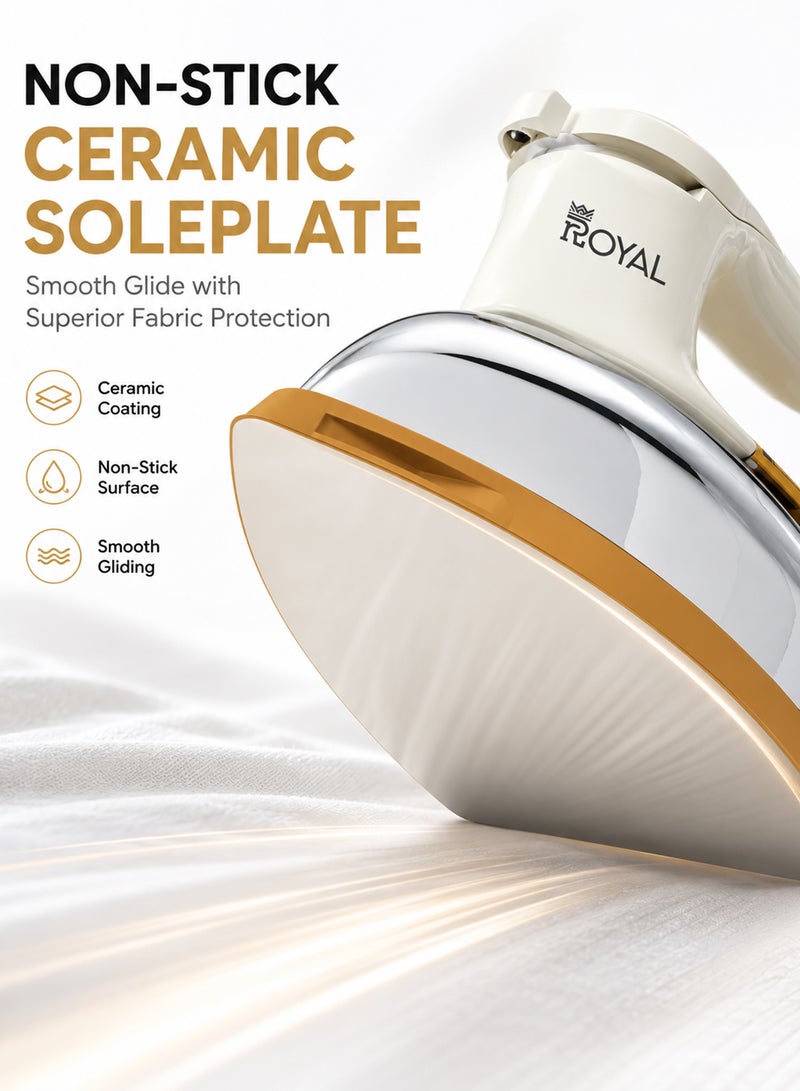 Royal 1200W Heavy Weight Dry Iron | Non-Stick Golden Ceramic Teflon Soleplate, 6-Level Thermostat, LED Safety Indicator & Cord Wrap Facility | RA-HWI007 1200 W Heavy Weight Dry Iron RA-HWI007 - Image 4