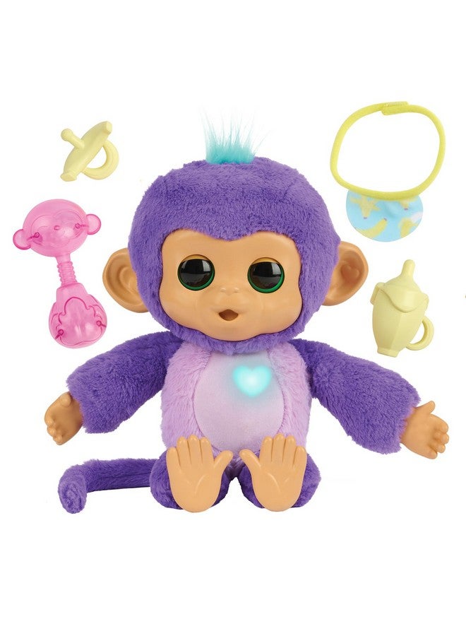 Fingerlings Care ‘n’ Cuddles Interactive Baby Monkey, Sunny (Purple), Toys for 3 Year Olds, 150+ Sounds and Reactions, Heart Lights Up - Image 1