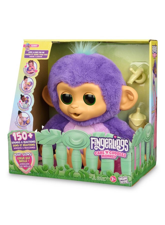 Fingerlings Care ‘n’ Cuddles Interactive Baby Monkey, Sunny (Purple), Toys for 3 Year Olds, 150+ Sounds and Reactions, Heart Lights Up - Image 4