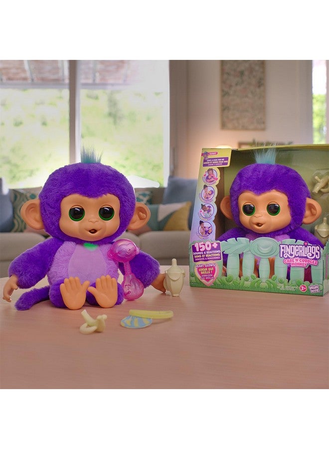 Fingerlings Care ‘n’ Cuddles Interactive Baby Monkey, Sunny (Purple), Toys for 3 Year Olds, 150+ Sounds and Reactions, Heart Lights Up - Image 3