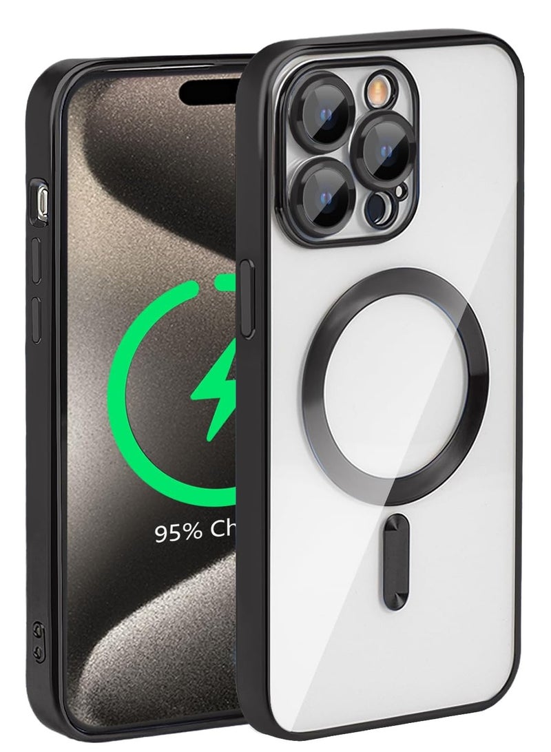 Magsafe for iPhone 15 Pro Max Magnetic Case, Compatible with MagSafe, Built-in Camera Lens Protector, Luxury Plating Soft TPU Clear Shockproof Slim Thin Fit Cover iPhone 15 Pro Max 6.7'' - Black  - Image 1