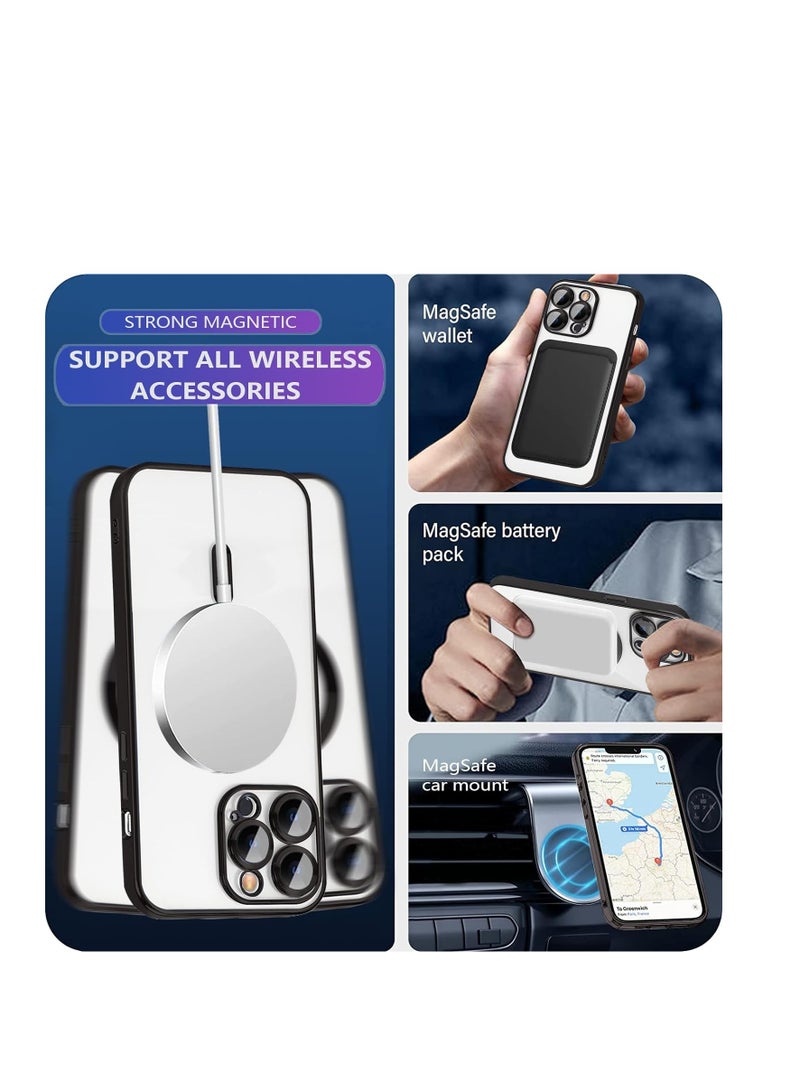 Magsafe for iPhone 15 Pro Max Magnetic Case, Compatible with MagSafe, Built-in Camera Lens Protector, Luxury Plating Soft TPU Clear Shockproof Slim Thin Fit Cover iPhone 15 Pro Max 6.7'' - Black  - Image 2